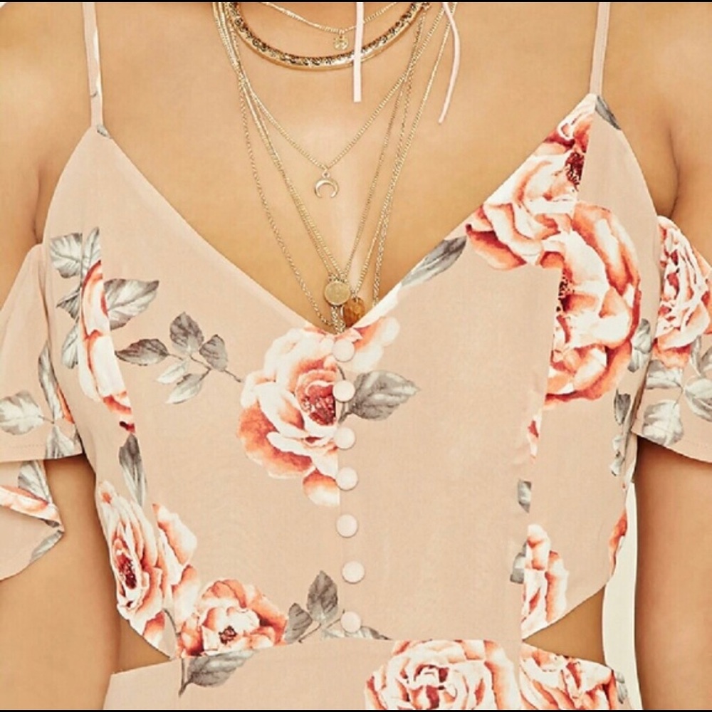 Taupe & Orange Floral Open Shoulder Maxi Dress